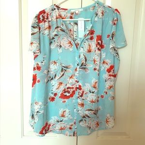 Rayon Blouse Floral Aqua (StitchFix) 1x